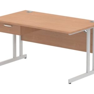 Vitali C-Leg Rectangular Desk 1 Drawer (Silver Legs)